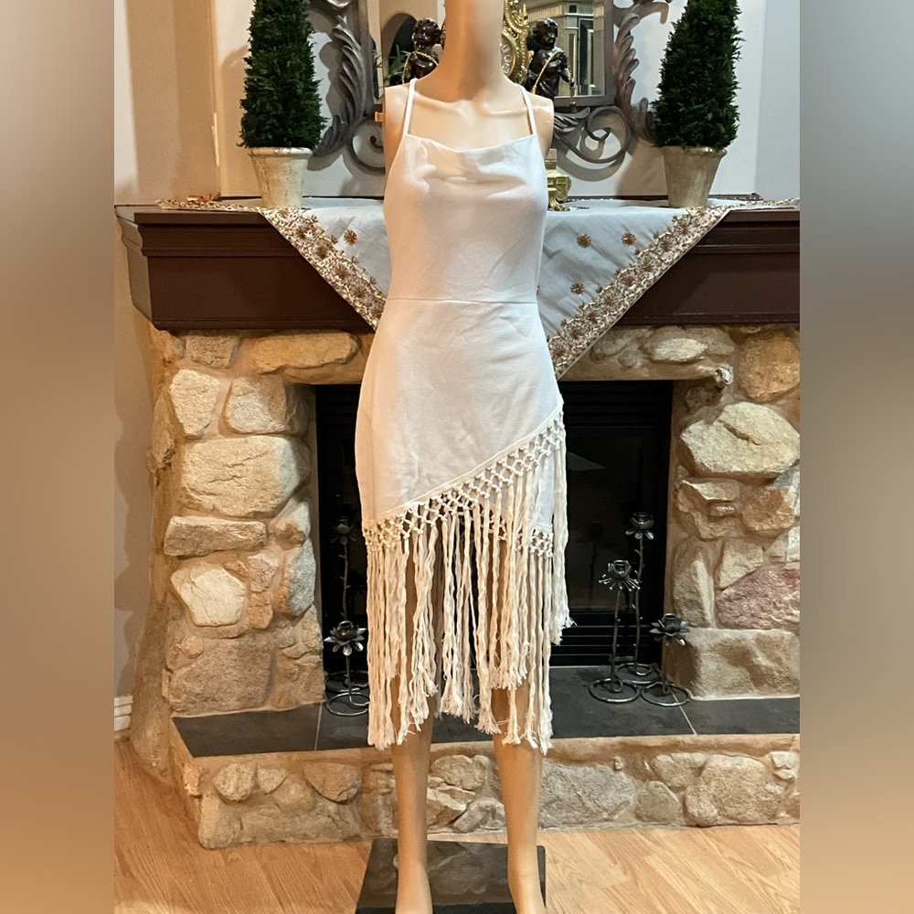 Elegant Cream Fringe with tassel details summer/ beach dress M - Picture 4 of 13